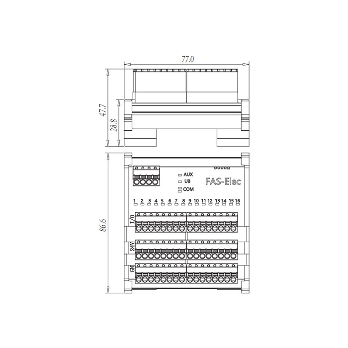 IP20、IO-Link Hub、PNP、16DI、端子式模塊、00BH12S