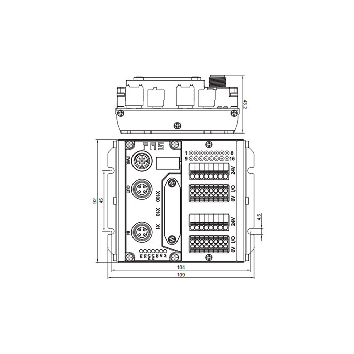 Modbus-RTU協議、IP20、16DI/DO 自適應配置、NPN、端子式、遠程模塊、009M11