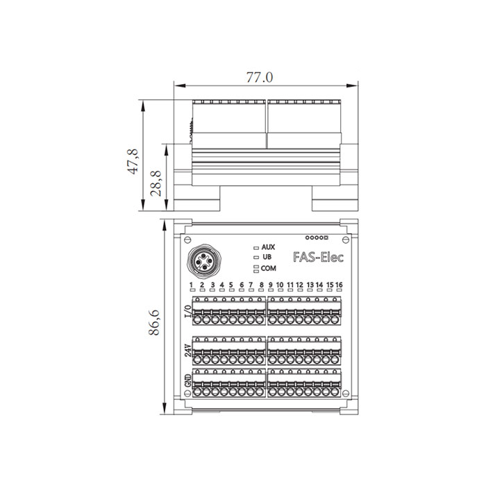 IP20、IO-Link Hub、NPN、16DI/DO 自適應、端子式模塊、00BS52