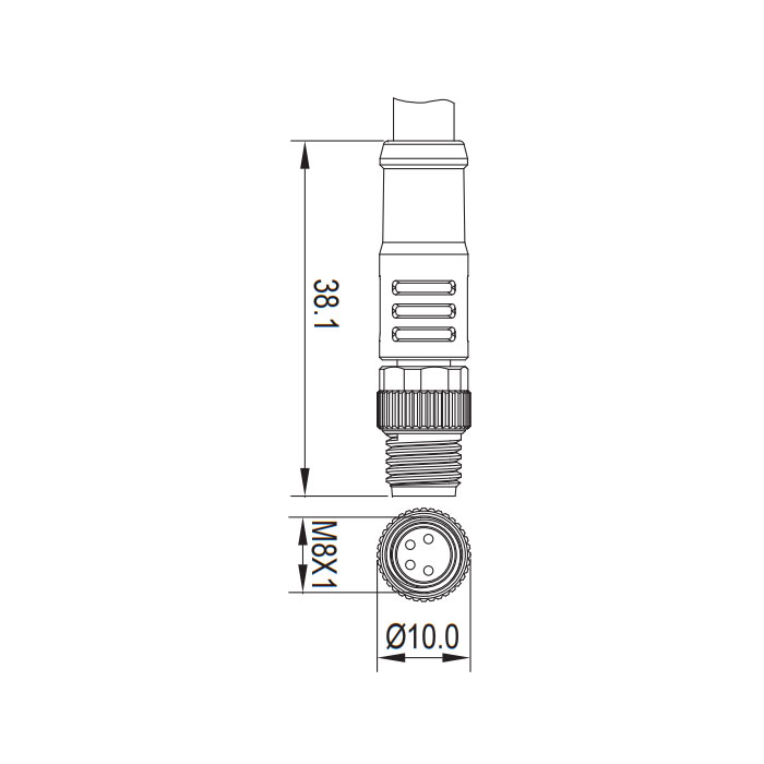 M8 4Pin、公頭直型、單端預鑄PUR柔性電纜、帶屏蔽、黑色護套、63S105-XXX