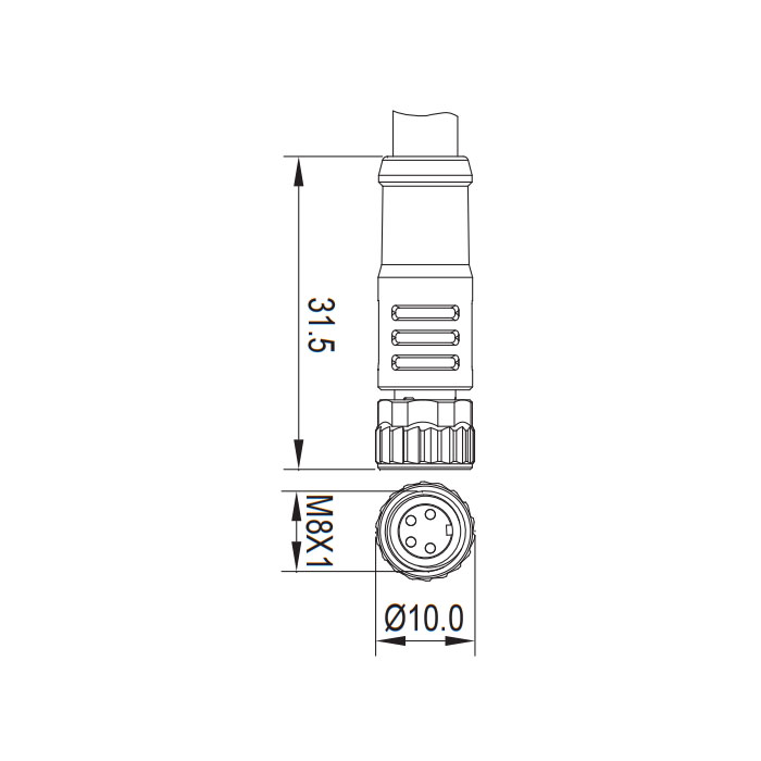 M8 4Pin，母頭直型、單端預鑄PUR柔性電纜、黑色護套、63S401-XXX