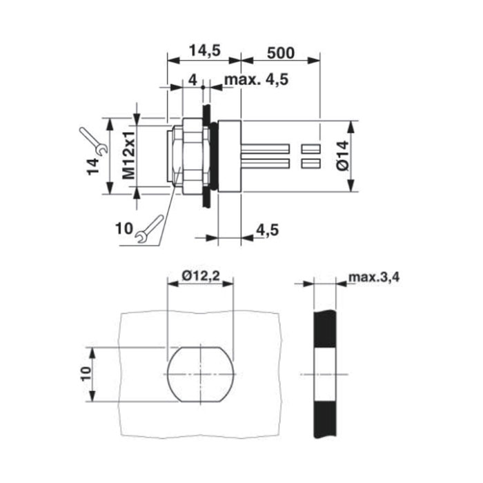 M8 4Pin、母頭直型、法蘭插座、板后安裝、63SA41-XXX