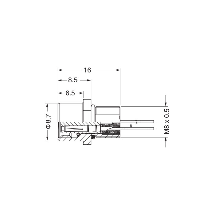 M8 4Pin、母頭直型、法蘭插座、板前安裝、63SA42-XXX