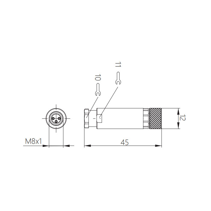 M8 3Pin、母頭直型、螺釘連接、63F001