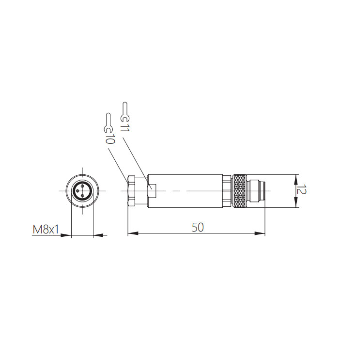 M8 3Pin、公頭直型、螺釘連接、63F041