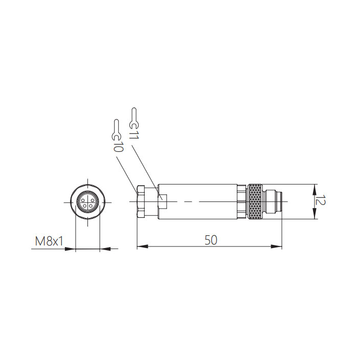 M8 4Pin、公頭直型、螺釘連接、63F121