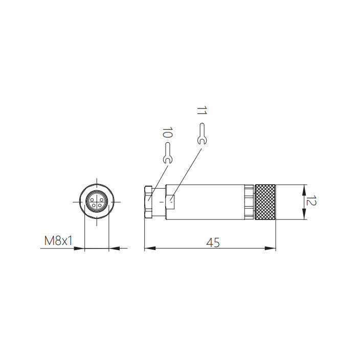 M8 4Pin、母頭直型、螺釘連接、63F081