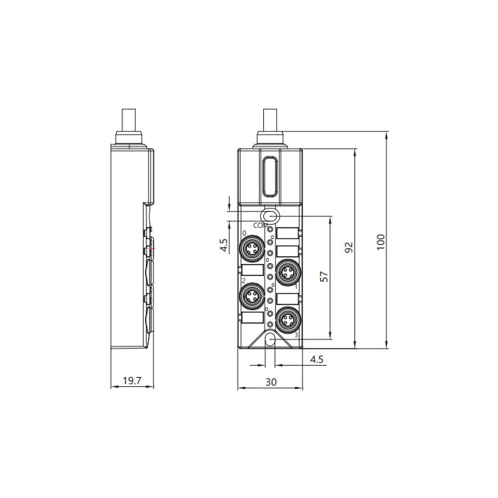 M8 Junction box、Single channel、PNP、4 port 、All-in-one、With LED、PVC non-flexible cable、Gray sheath、23P421-XXX