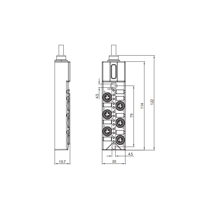 M8 Junction box、Single channel、NPN、6 port 、All-in-one、With LED、PVC non-flexible cable、Gray sheath、23N621-XXX