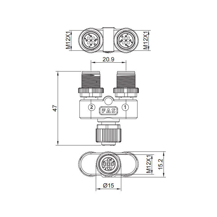 M12 5Pin female/2M12 5Pin male、Y-connector、644446