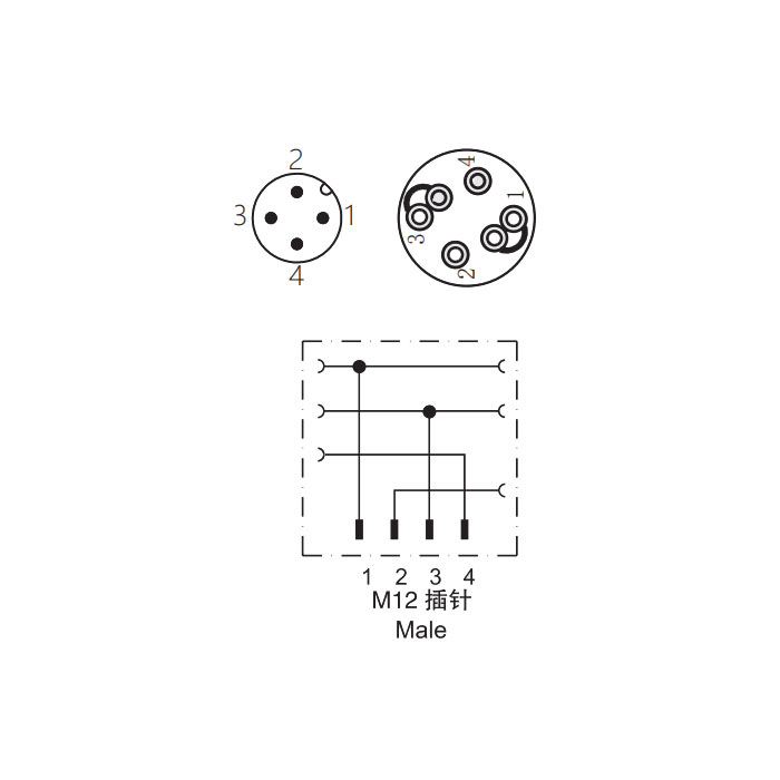 M12 4Pin、公頭直型、直插式連接、Y型分線器、64FY21 