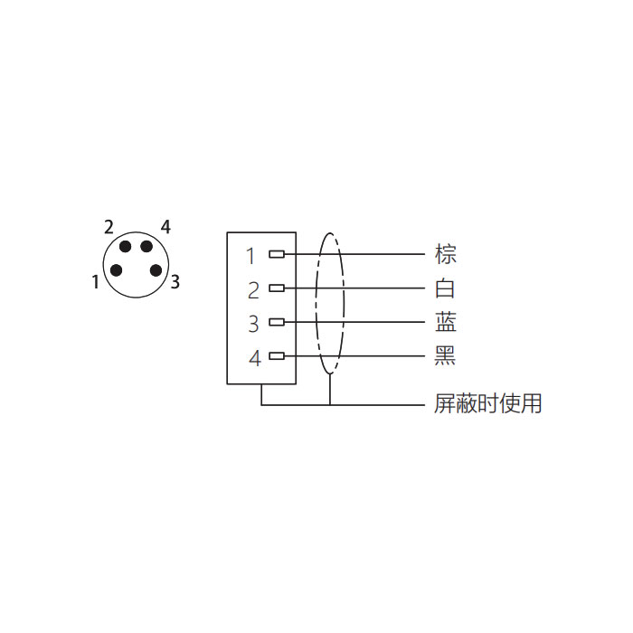 M8 4Pin、公頭直型、單端預鑄PUR柔性電纜、帶屏蔽、黑色護套、63S105-XXX