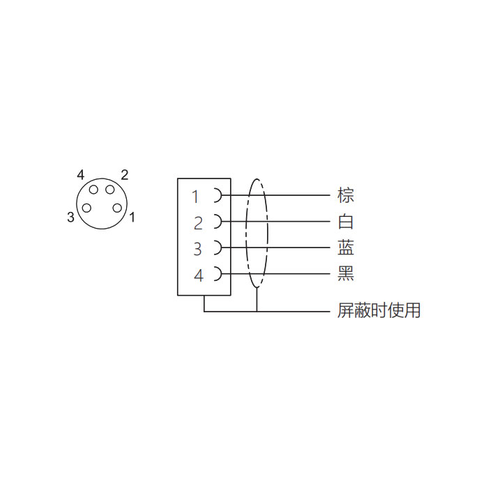 M8 4Pin、母頭90°、單端預(yù)鑄PUR柔性電纜、帶屏蔽、黑色護套、63S145-XXX