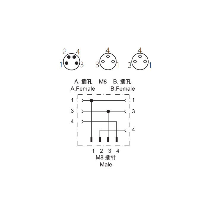 M8 4Pin公頭/2M8 3Pin母頭、Y型預(yù)鑄PVC非柔性電纜、灰色護(hù)套、63D323-XXX