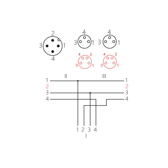 M12 4Pin male/2M8 4Pin female、Y-shaped precast PVC non-flexible cable、Gray sheath、64D427-XXX