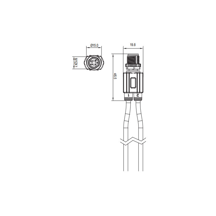 M12 4Pin male/2x Free end、Y-type pre cast PUR drag chain cable、Black sheath、 64SY01-XXX