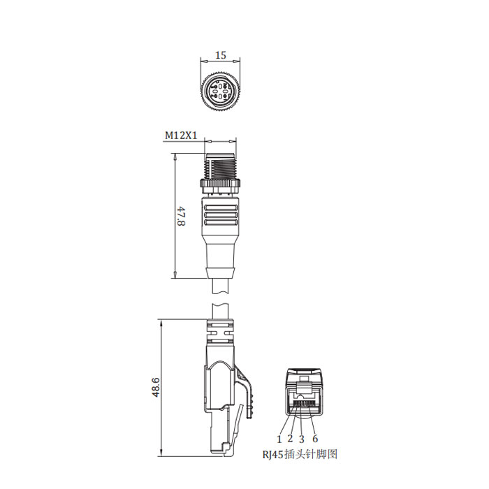 M12 4Pin 公頭直型(D-coded)轉(zhuǎn)RJ45公頭直型、雙端預(yù)鑄PVC非柔性電纜、帶屏蔽、綠色護套、0C3181-XXX