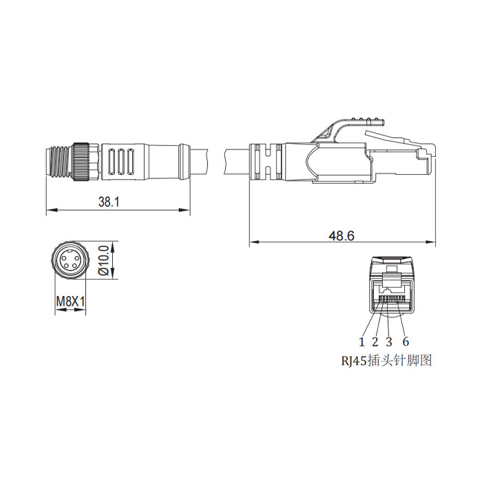 M8 4Pin 公頭直型轉(zhuǎn)RJ45公頭直型、雙端預(yù)鑄PVC非柔性電纜、帶屏蔽、綠色護(hù)套、0C3023-XXX