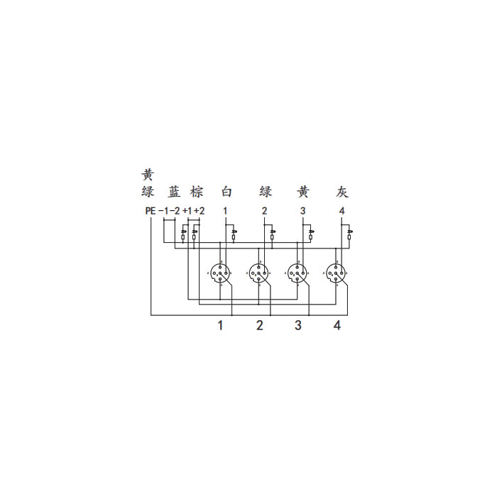 M12分線盒、單通道、PNP、4端口分體式、帶LED、PCB端子、24P409