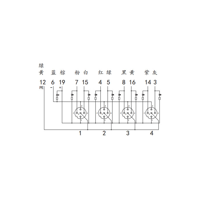 M12分線盒、雙通道、NPN、4端口分體式、帶LED、M23集成接口基座、24N4LT