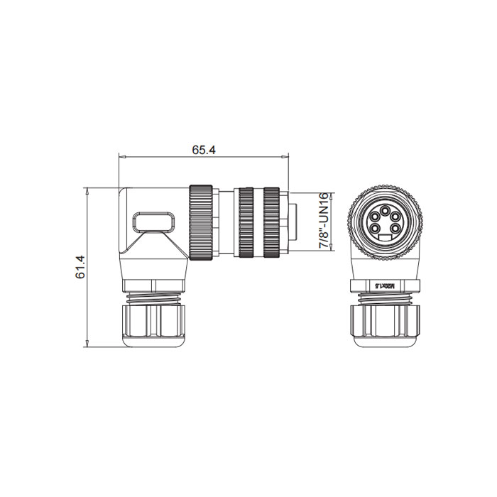 7/8” 5Pin、母頭90°、螺釘連接、0PF003