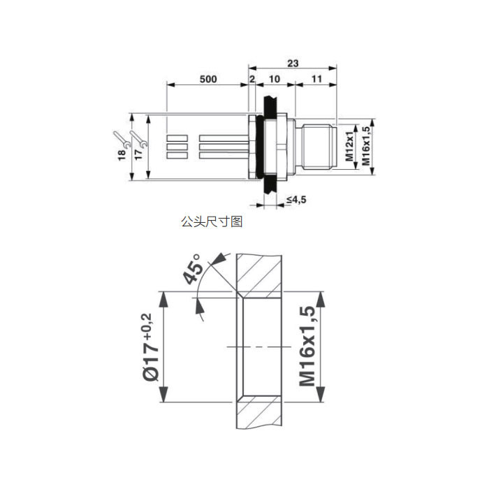 M12 12Pin、公頭直型、法蘭插座、板后安裝、適用于現場焊接安裝、64SC81H