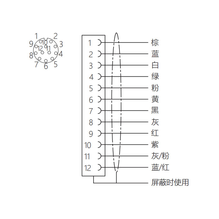 M12 12Pin、母頭直型、法蘭插座、板后安裝、預(yù)鑄UL電子線、64SC61-XXX