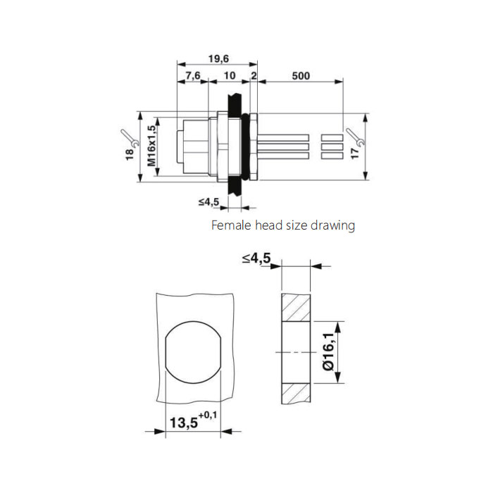 M12 5Pin、Female、Flanged connector、Board rear mount、Welding installation、64SB81H