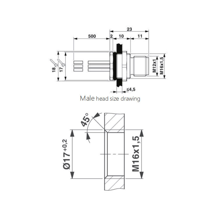 M12 12Pin、Male、Flanged connector、Board rear mount、Welding installation、64SC81H