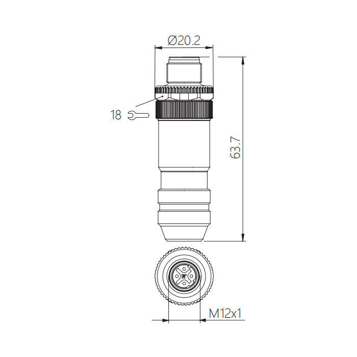 M12 4Pin、D-coded、Straight male、Screw connection、Metal shielding、0CF081