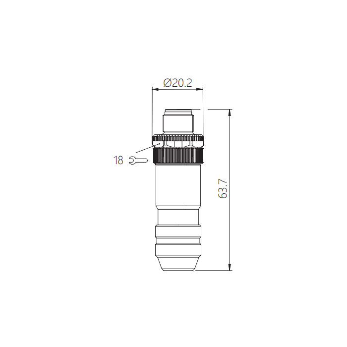 M12 4Pin、公頭直型、螺釘連接、金屬屏蔽、64F461 