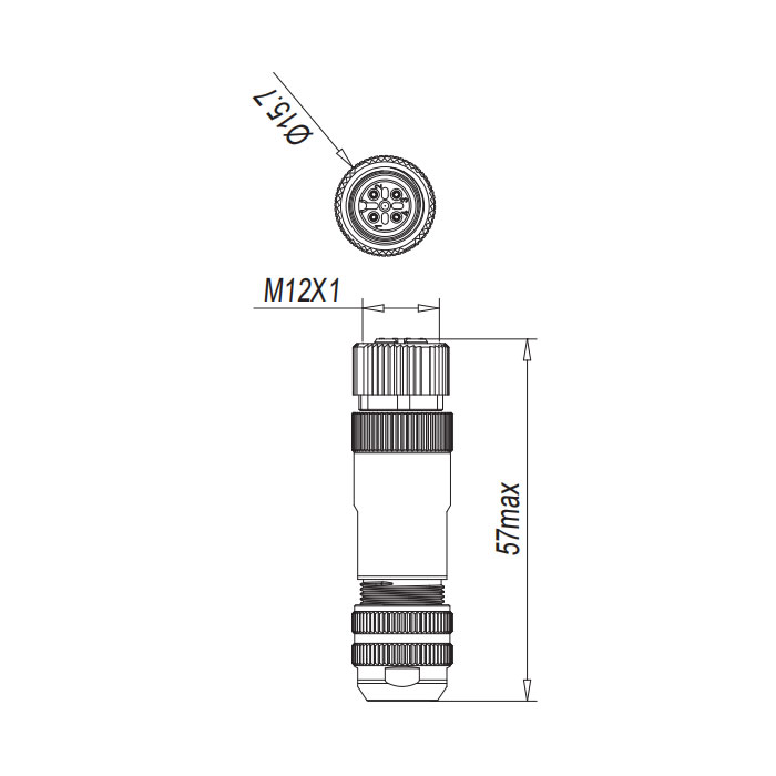 M12 4Pin、Straight type female、Push-in terminal、Metal shielding、64F761 