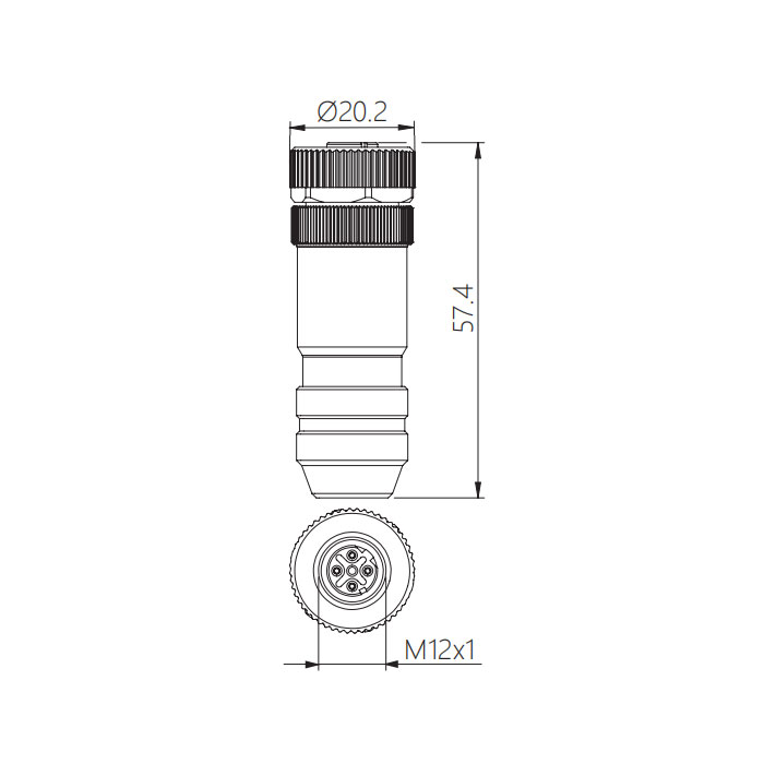 M12 4Pin、D-coded、Straight type female、Screw connection、Metal shielding、0CF121