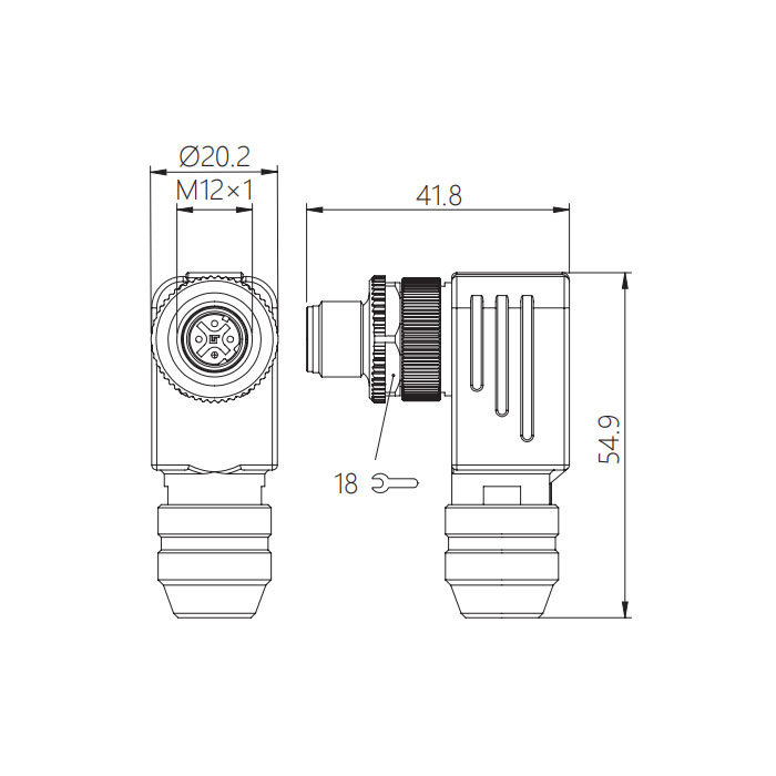 M12 4Pin、D-coded、Male 90°、Screw connection、Metal shielding、0CF101