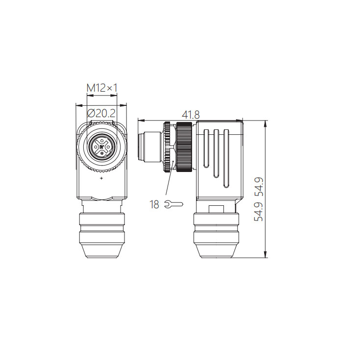 M12 5Pin、B-coded、Female 90°、Screw connection、Metal shielding、0CF061