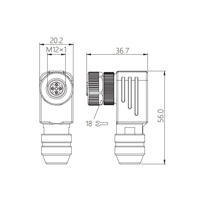 M12 4Pin、D-coded、Female 90°、Screw connection、Metal shielding、0CF141