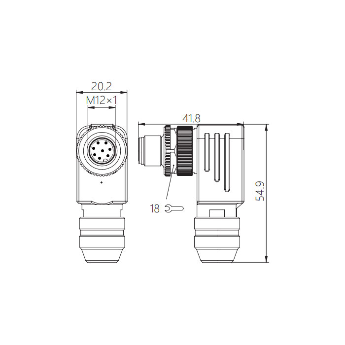 M12 8 Pin、Male 90°、Screw connection、Metal shielding、64F681 