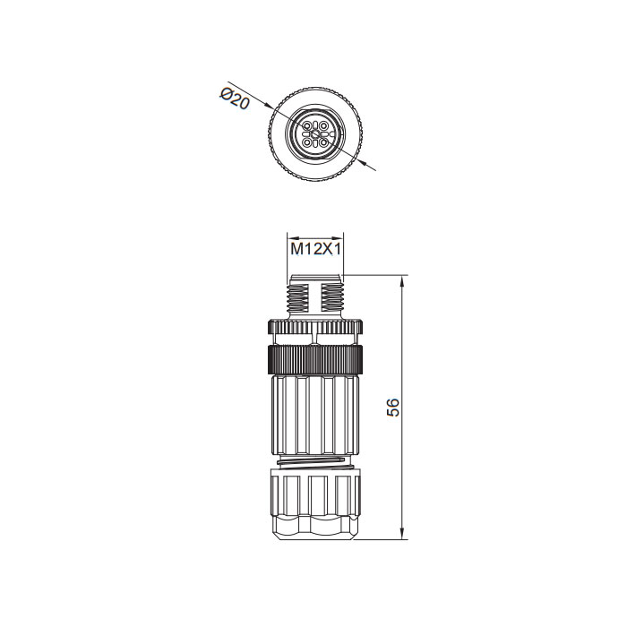 M12 5Pin、Straight male、Screw connection、64F301 