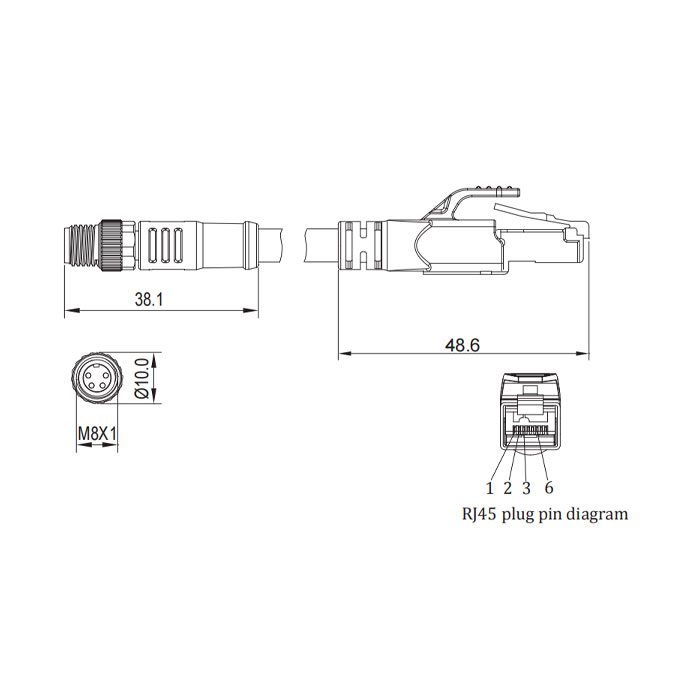 M8 4Pin male/RJ45 male、Dual end pre cast PUR shield flexible cable、EtherCat network cable、Green sheath、0C3021-XXX