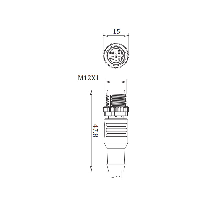 M12 5Pin、B-coded、Straight male、Single end pre cast PUR flexible cable、Purple sheathed 、0C4021-XXX