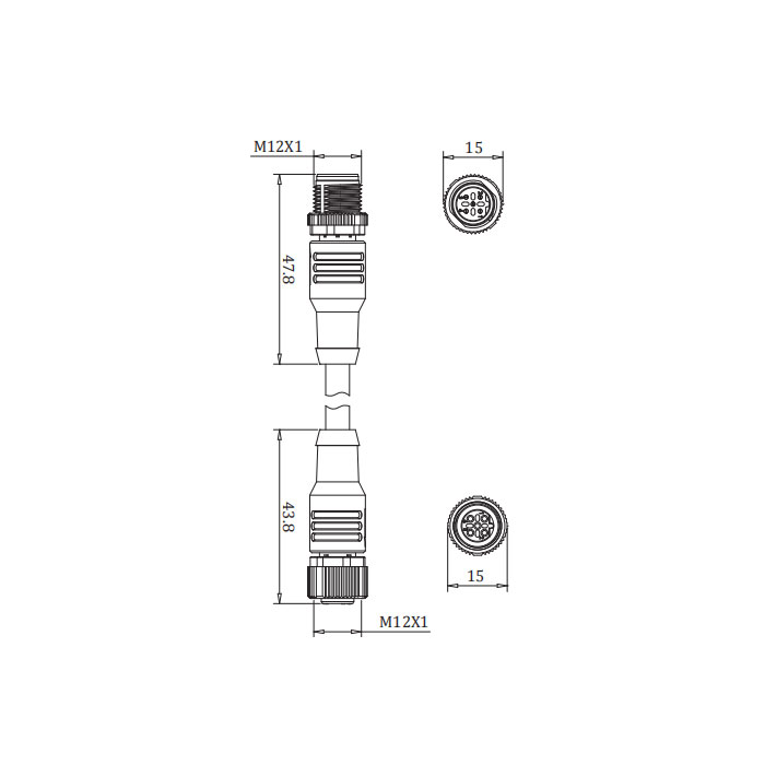 M12 5Pin male/female、B-coded、Dual end pre cast PVC non flexible cable、Purple sheath、0C4043-XXX