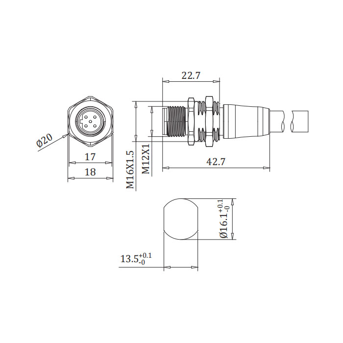 M12 2Pin、B-coded、Male、Profibus  flanged connector、0C4061-xxx