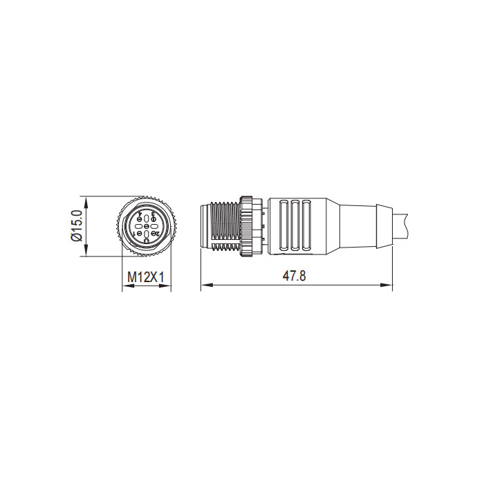 M12 4Pin，公頭直型、單端預鑄PVC非柔性電纜、帶屏蔽、灰色護套、0C4A23-XXX