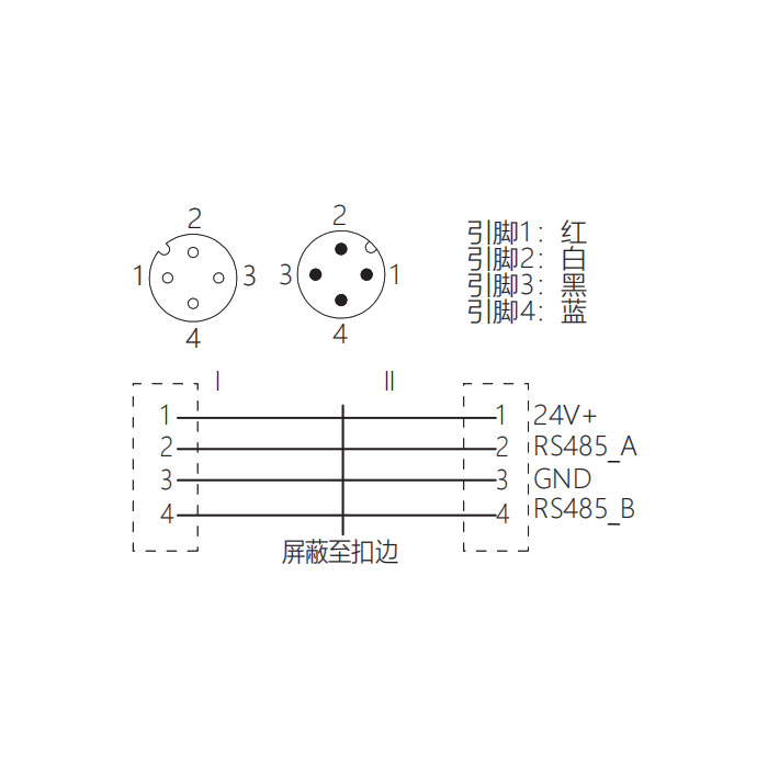 M12 4Pin 母頭直型轉公頭直型、雙端預鑄PVC非柔性電纜、帶屏蔽、灰色護套、0C4A43-XXX