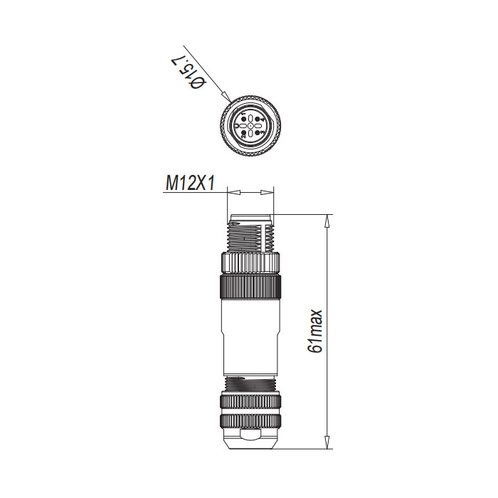 M12 4Pin、公頭直型、直插式連接、金屬屏蔽、64F741 