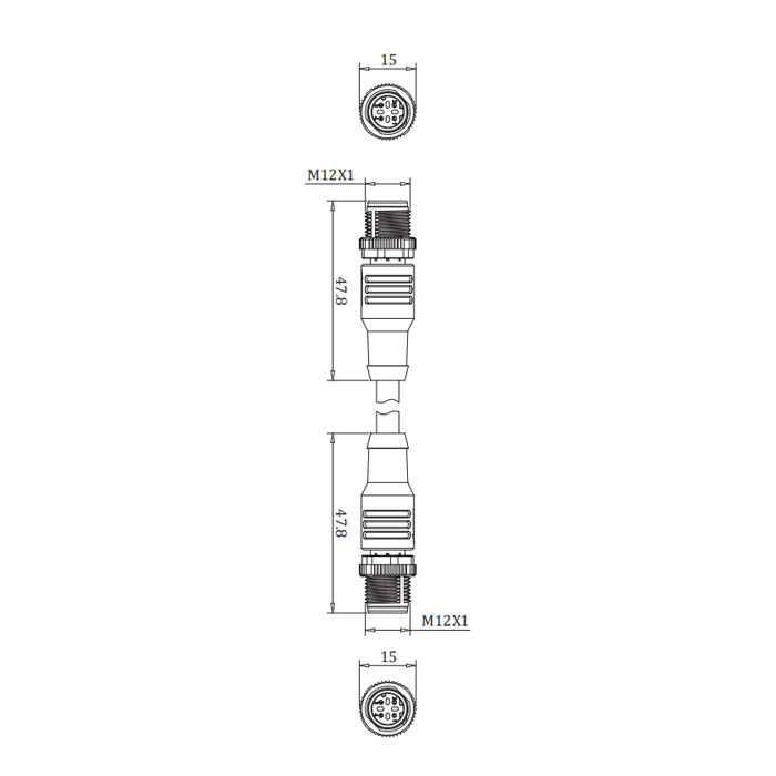 M12 4Pin D-coded、公頭直型轉公頭直型、雙端預鑄PVC非柔性電纜、帶屏蔽、黃色護套、0C4128-XXX