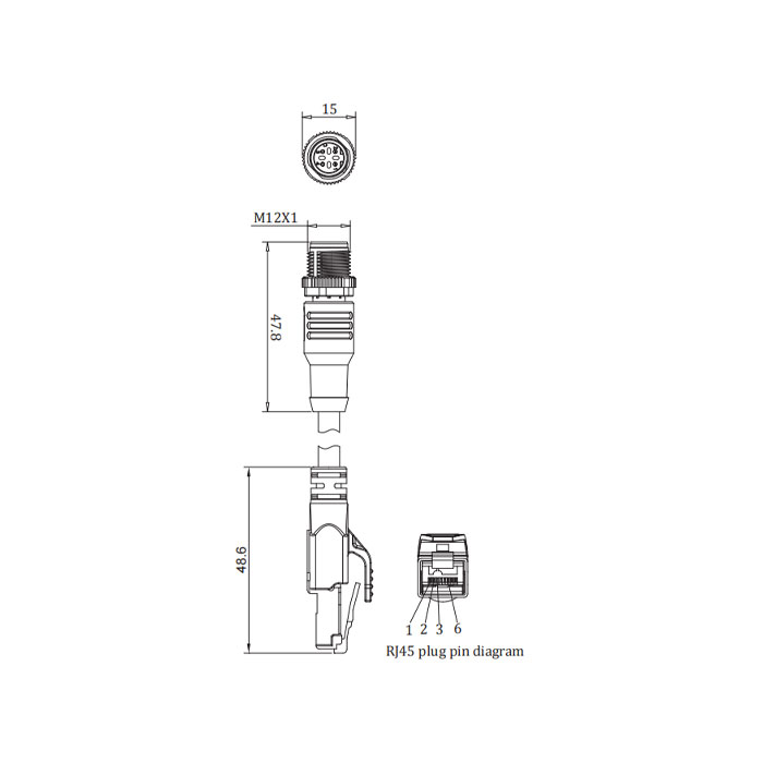 M12 4Pin male (D-coded)/RJ45、Dual end pre cast  PUR flexible cable、With shielding 、Green sheath、0C4141-XXX 