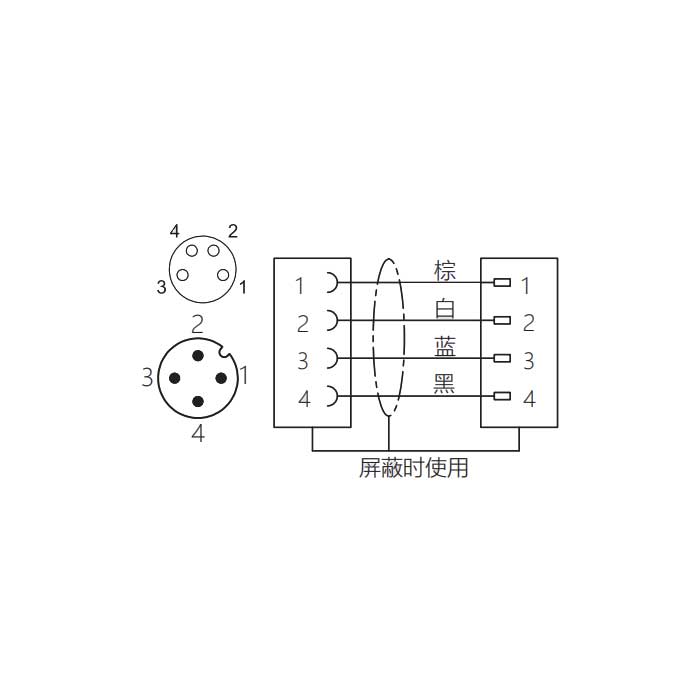 M8 4Pin 母頭90°轉M12 4Pin 公頭直型、雙端預鑄防焊渣PUR柔性電纜、橙色護套、63T281-XXX