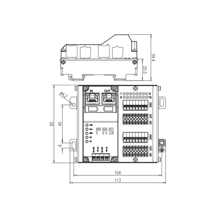 EtherCAT協議、16DI/DO 自適應配置、PNP、端子式、RJ45網口、IP20遠程模塊、009E14