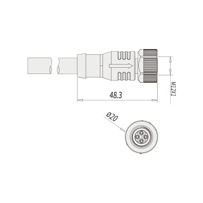 M12 4Pin S-coded、母頭直型、單端預(yù)鑄PVC非柔性電纜、灰色護(hù)套、64SP01-XXX